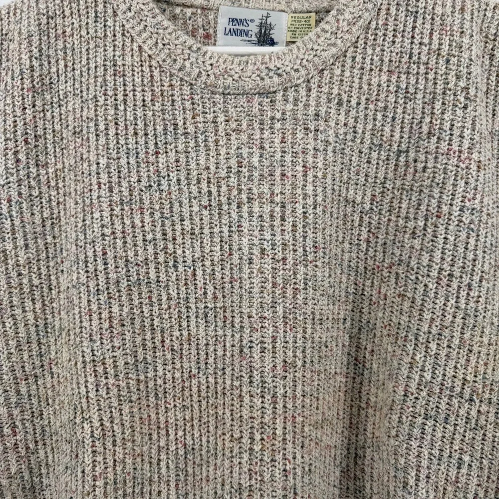 Vintage‎ Penn's Landing Crewneck Sweater Mens M Oatmeal Speckled Ribbed Knit USA